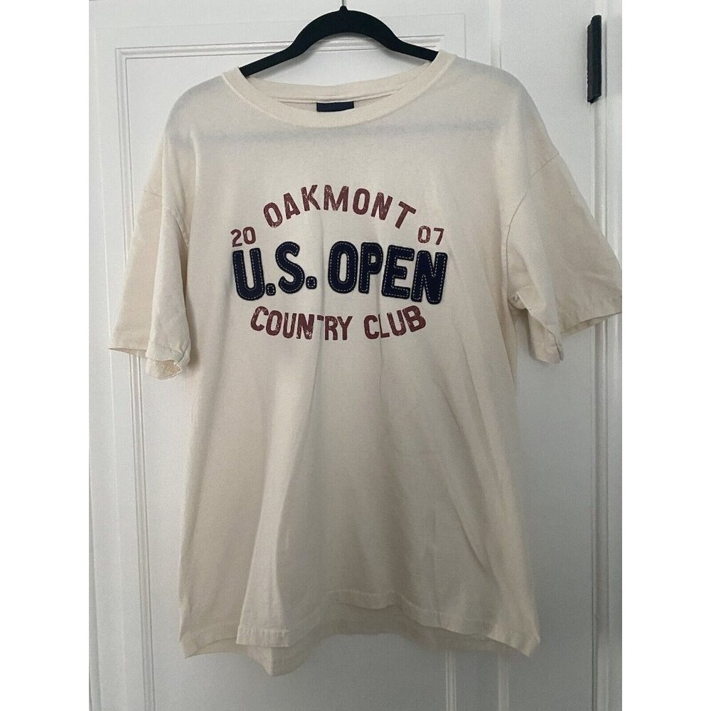 US Open Men’s T-Shirt Large Beige Pullover Golf Tee Stitched Oakmont 2007